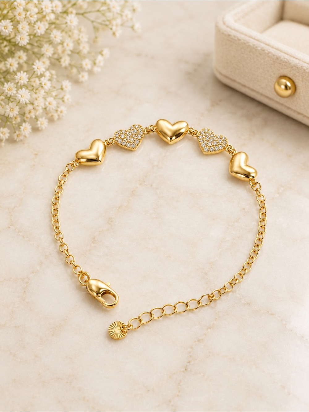 18K Gold Filled CZ Heart Bracelet